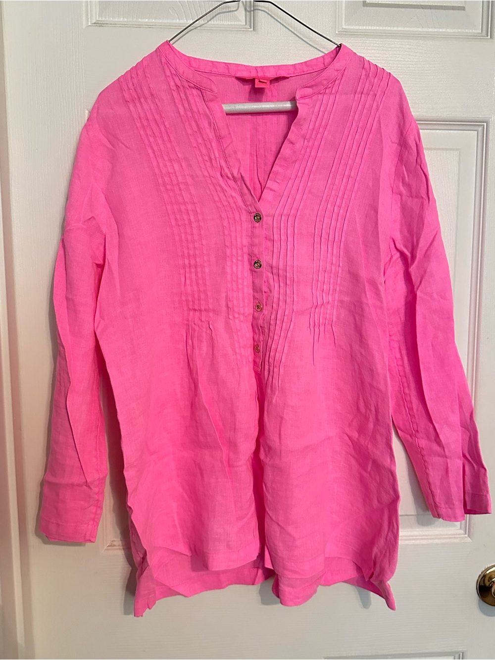 Lilly Pulitzer Bright Pink Pintuck Henley Top